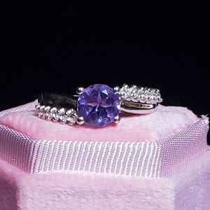 New Sterling Silver Amethyst Solitaire Ring